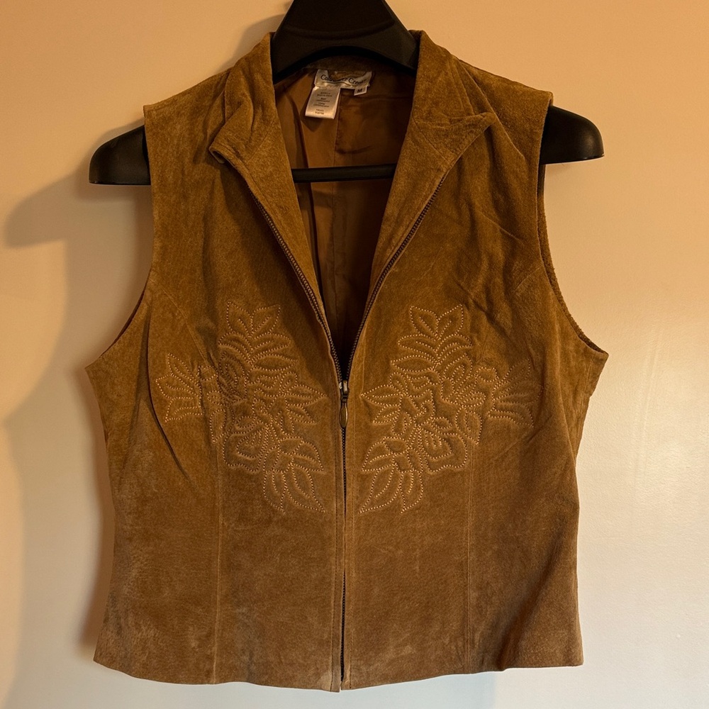 Coldwater Creek Brown Suede Embroidered Vest